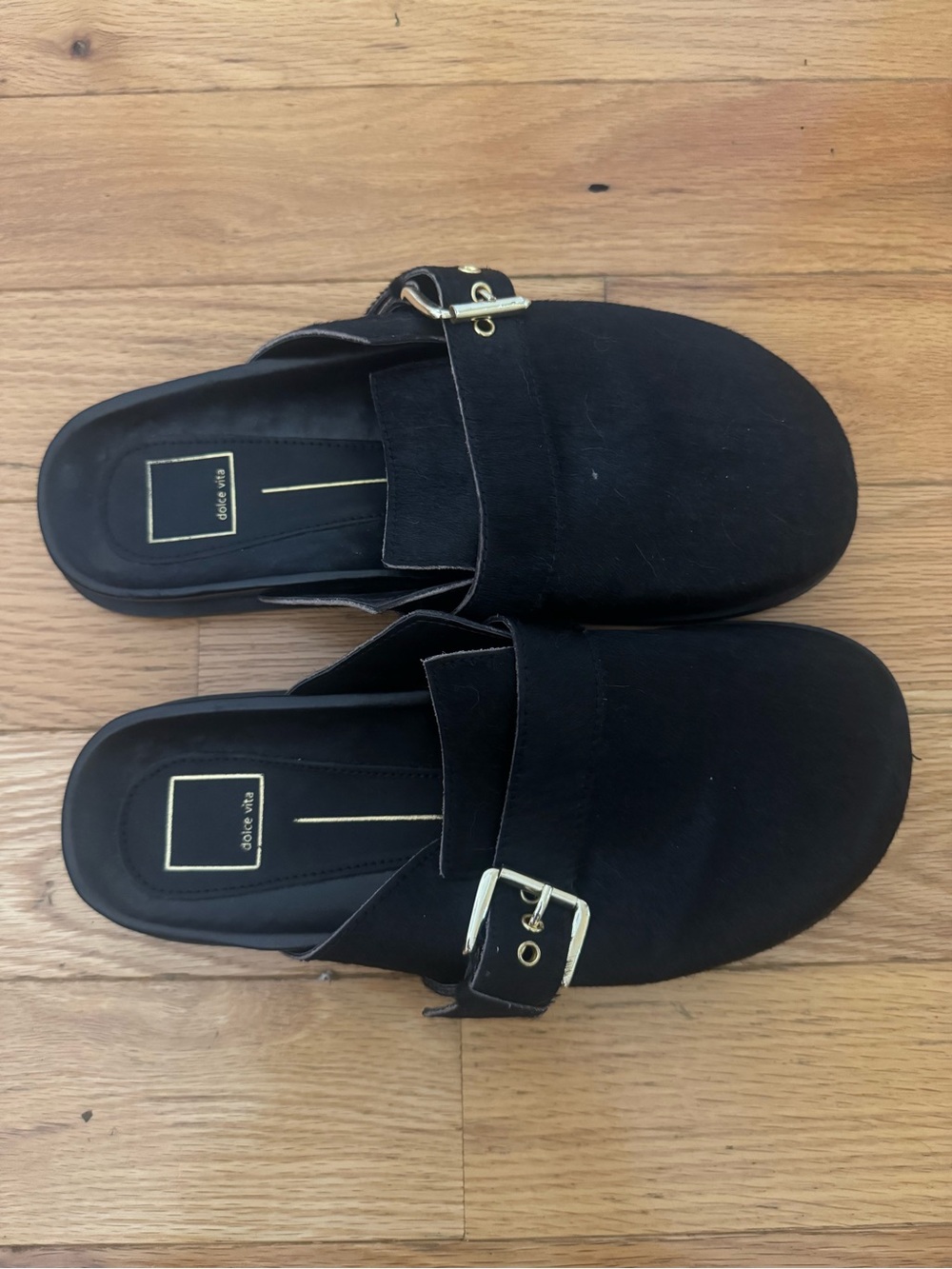 NWOT Dolce Vita black pony hair slides - size 10